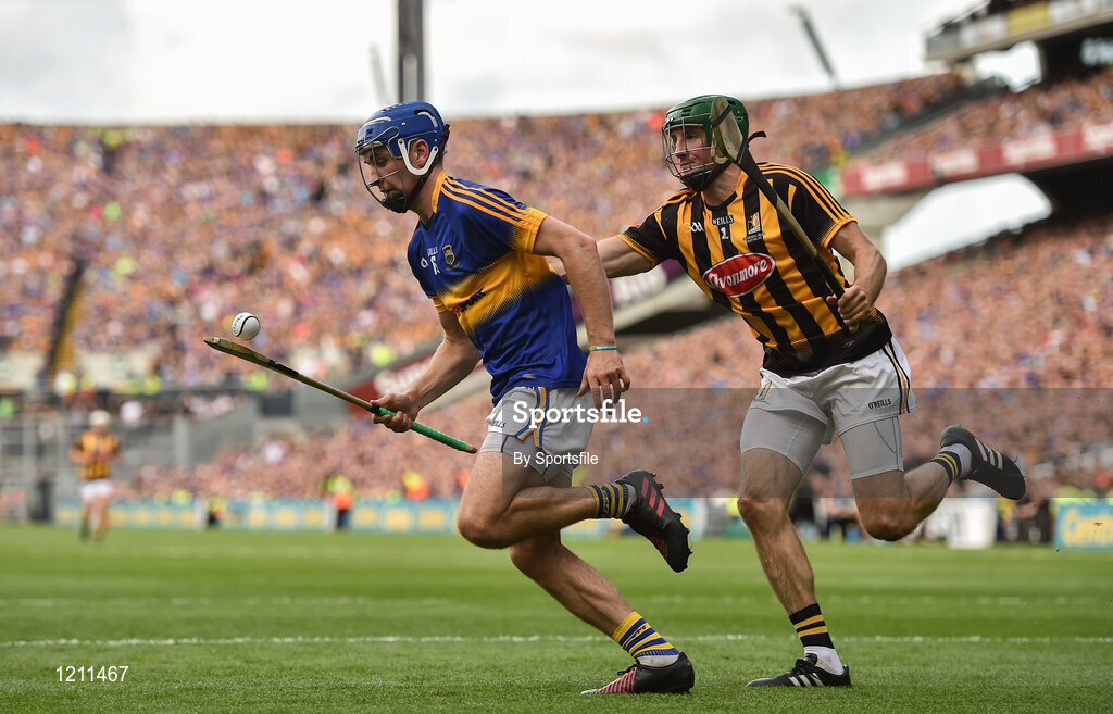 4 September 2016; John McGrath of Tipperary in action against Shane Prendergast of Kilkenny during the GAA Hurling All-Ireland Senior Championship Final match between Kilkenny and Tipperary at Croke Park in Dublin. Photo by Sportsfile