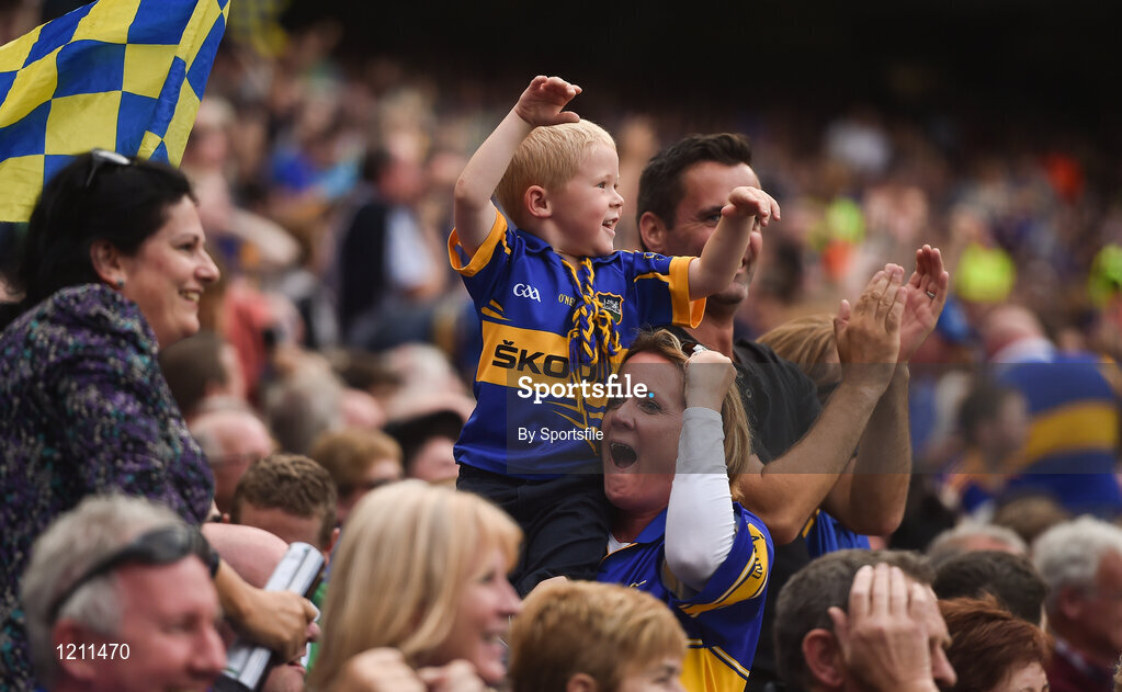 4 September 2016; Tipperary fans celebrate during the GAA Hurling All-Ireland Senior Championship Final match between Kilkenny and Tipperary at Croke Park in Dublin. Photo by Sportsfile