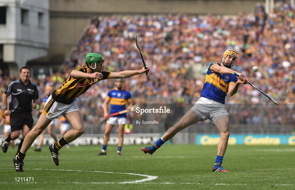 4 September 2016; Séamus Callanan of Tipperary in action against Joey Holden of Kilkenny during the GAA Hurling All-Ireland Senior Championship Final match between Kilkenny and Tipperary at Croke Park in Dublin. Photo by Sportsfile