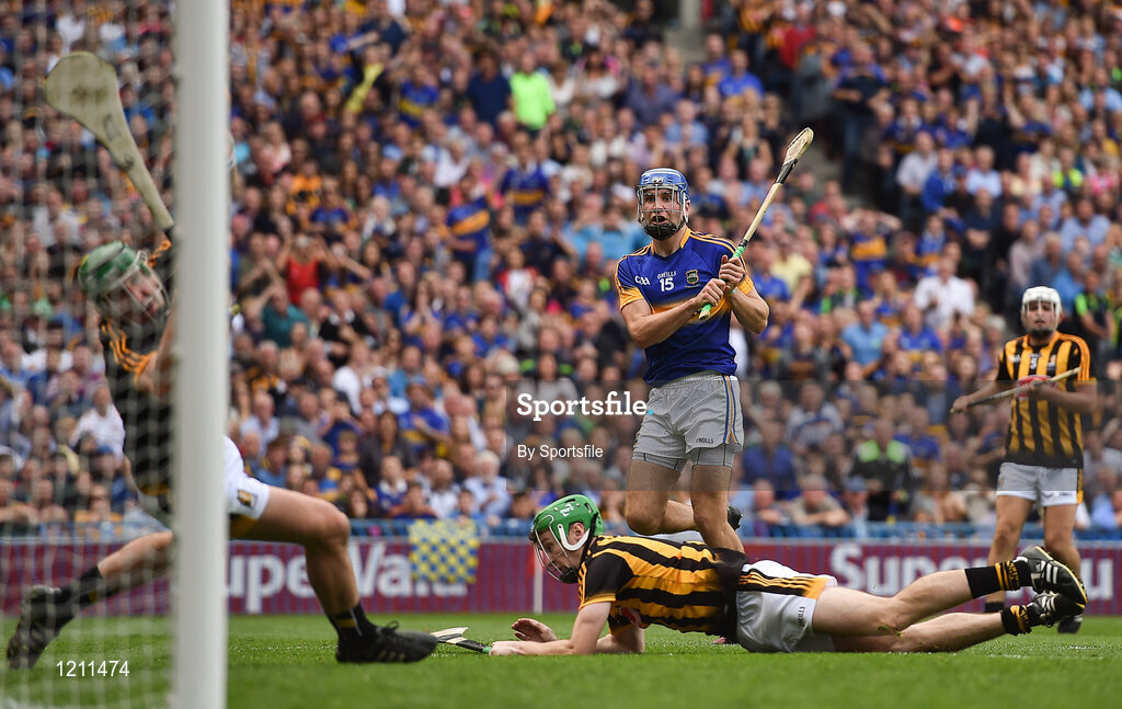 4 September 2016; John McGrath of Tipperary looks on as he scores his side's 2nd goal during the GAA Hurling All-Ireland Senior Championship Final match between Kilkenny and Tipperary at Croke Park in Dublin. Photo by Sportsfile