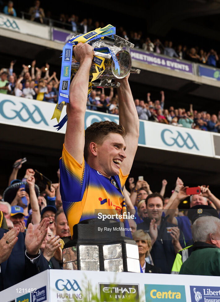4 September 2016; Tipperary captain Brendan Maher lifts the Liam MacCarthy cup after the GAA Hurling All-Ireland Senior Championship Final match between Kilkenny and Tipperary at Croke Park in Dublin. Photo by Ray McManus/Sportsfile