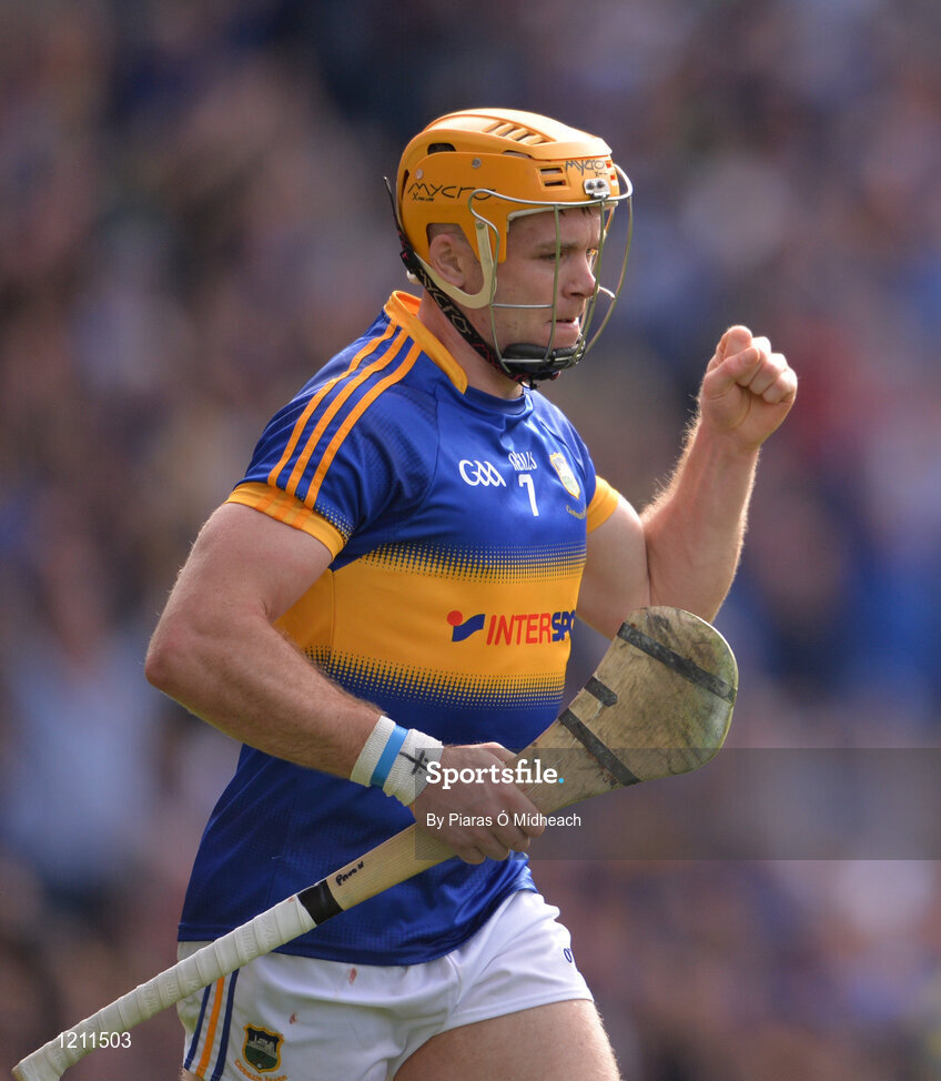 4 September 2016; Pádraic Maher of Tipperary celebrates scoring a second half point during the GAA Hurling All-Ireland Senior Championship Final match between Kilkenny and Tipperary at Croke Park in Dublin. Photo by Piaras Ó Mídheach/Sportsfile