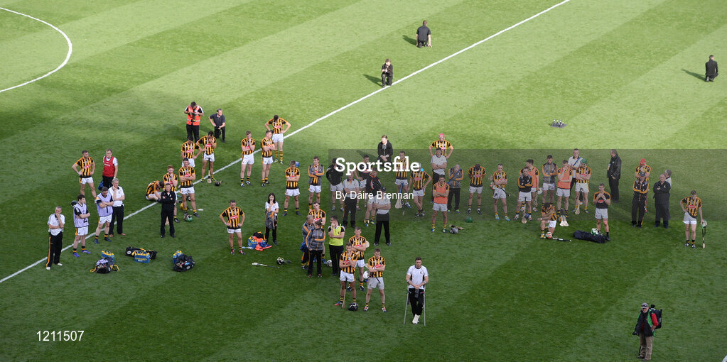 4 September 2016; The Kilkenny players and backroom team watch the presentation after the GAA Hurling All-Ireland Senior Championship Final match between Kilkenny and Tipperary at Croke Park in Dublin. Photo by Daire Brennan/Sportsfile