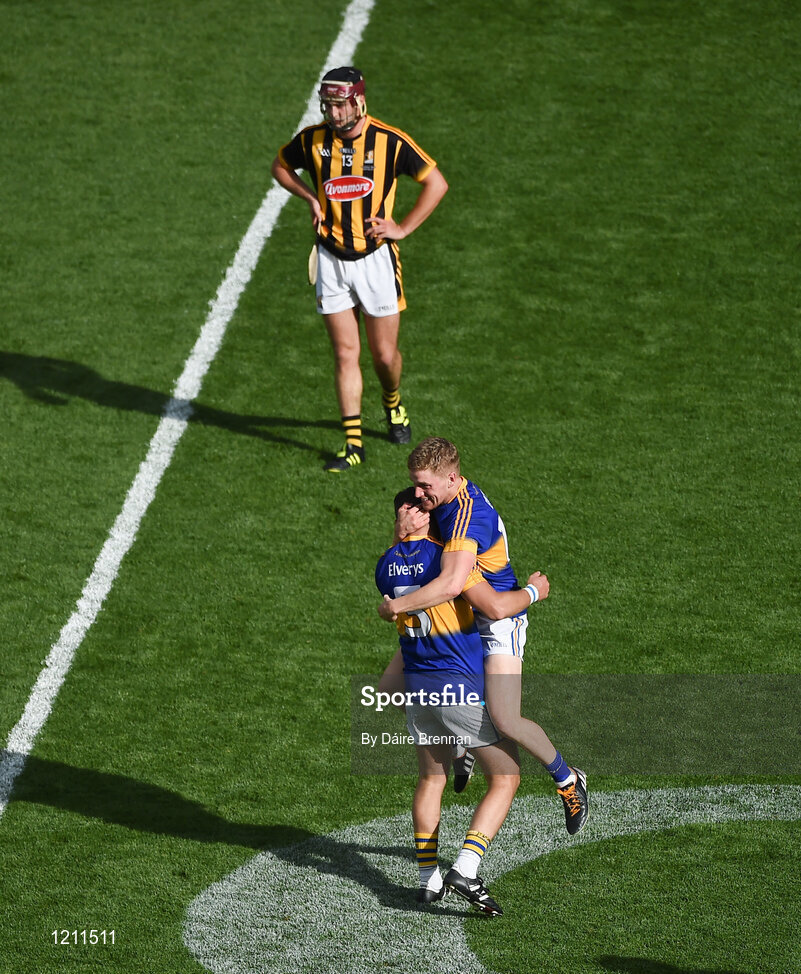 4 September 2016; Séamus Kennedy, left, and Dan McCormack of Tipperary celebrate after the GAA Hurling All-Ireland Senior Championship Final match between Kilkenny and Tipperary at Croke Park in Dublin. Photo by Daire Brennan/Sportsfile
