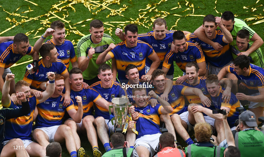 4 September 2016; Tipperary players celebrate with the Liam MacCarthy cup after the GAA Hurling All-Ireland Senior Championship Final match between Kilkenny and Tipperary at Croke Park in Dublin. Photo by Daire Brennan/Sportsfile