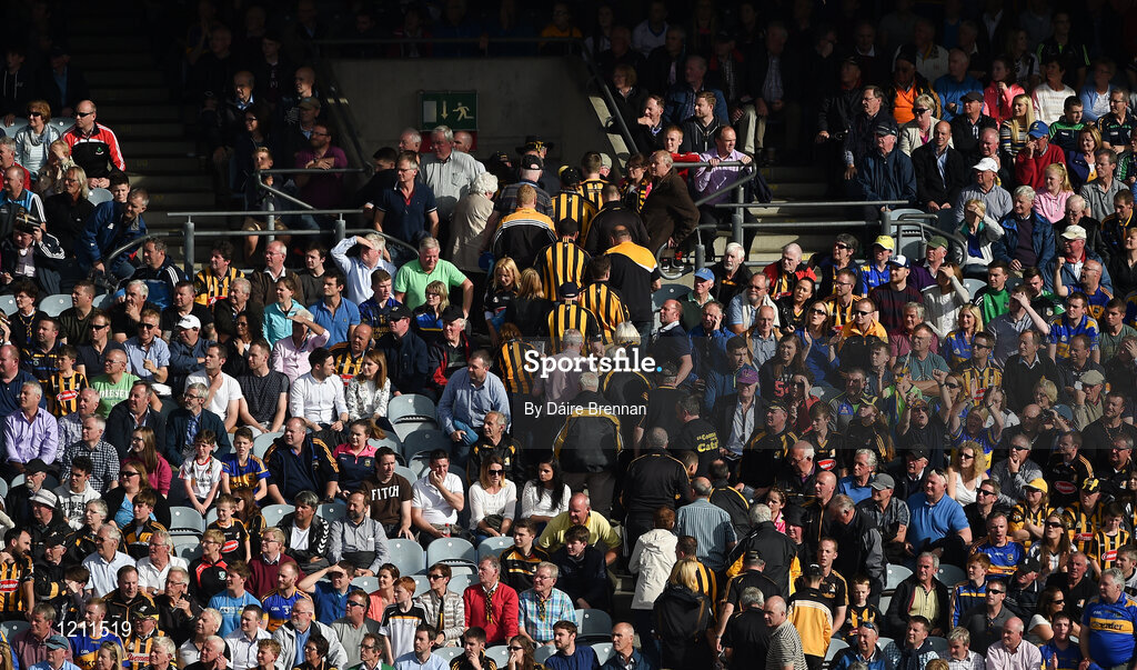 4 September 2016; Kilkenny supporters in the Cusack Stand make their way towards the exit near the end of the GAA Hurling All-Ireland Senior Championship Final match between Kilkenny and Tipperary at Croke Park in Dublin. Photo by Daire Brennan/Sportsfile