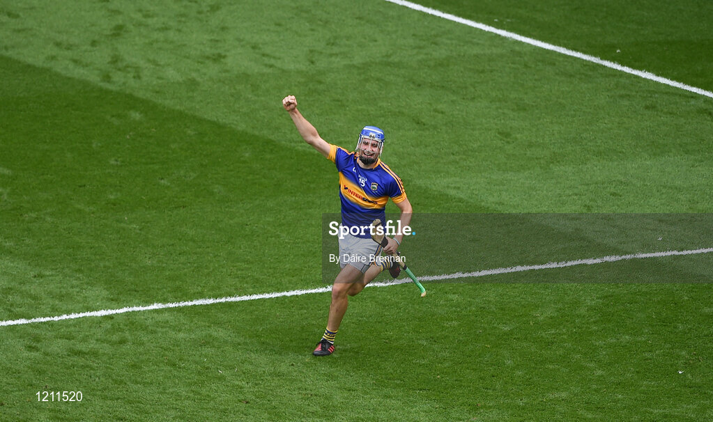 4 September 2016; John McGrath of Tipperary celebrates after scoring his side's second goal during the GAA Hurling All-Ireland Senior Championship Final match between Kilkenny and Tipperary at Croke Park in Dublin. Photo by Daire Brennan/Sportsfile