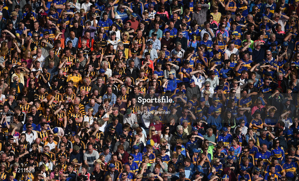 4 September 2016; Tipperary and Kilkenny supporters watch the game from the Cusack Stand during the GAA Hurling All-Ireland Senior Championship Final match between Kilkenny and Tipperary at Croke Park in Dublin. Photo by Daire Brennan/Sportsfile
