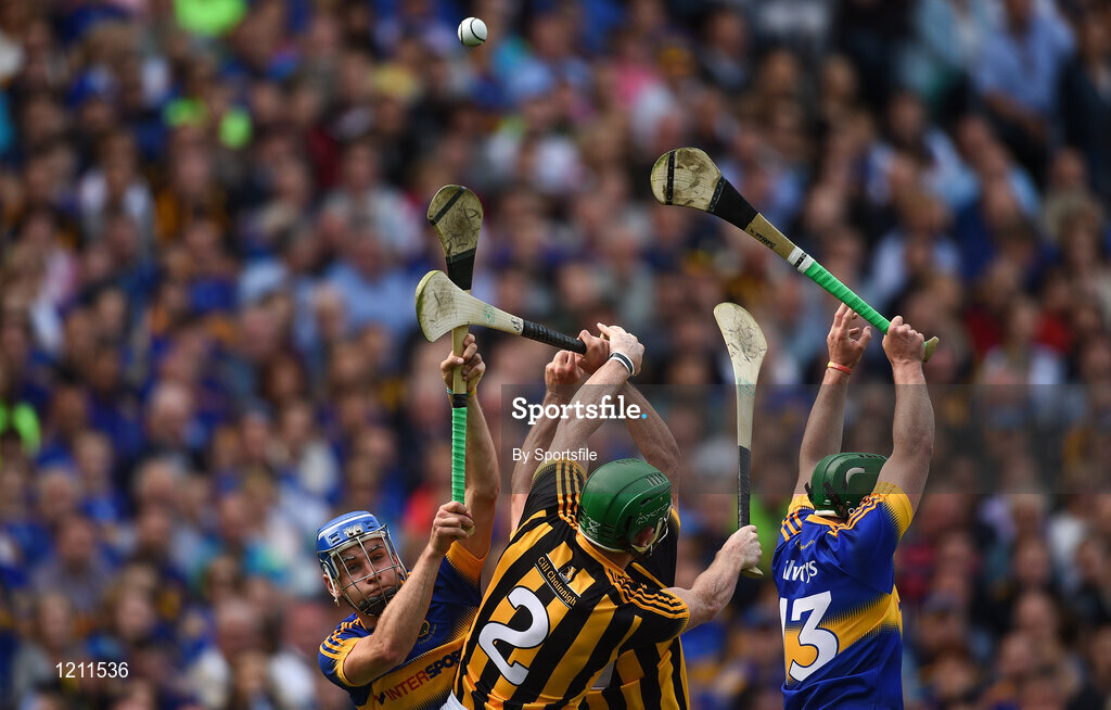 4 September 2016; John McGrath, left, and John O’Dwyer of Tipperary in action against Paul Murphy, left, and Cillian Buckley of Kilkenny  during the GAA Hurling All-Ireland Senior Championship Final match between Kilkenny and Tipperary at Croke Park in Dublin. Photo by Sportsfile