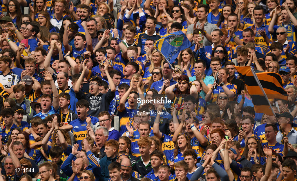4 September 2016; Tipperary supporters, on Hill 16, before the GAA Hurling All-Ireland Senior Championship Final match between Kilkenny and Tipperary at Croke Park in Dublin. Photo by Ray McManus/Sportsfile