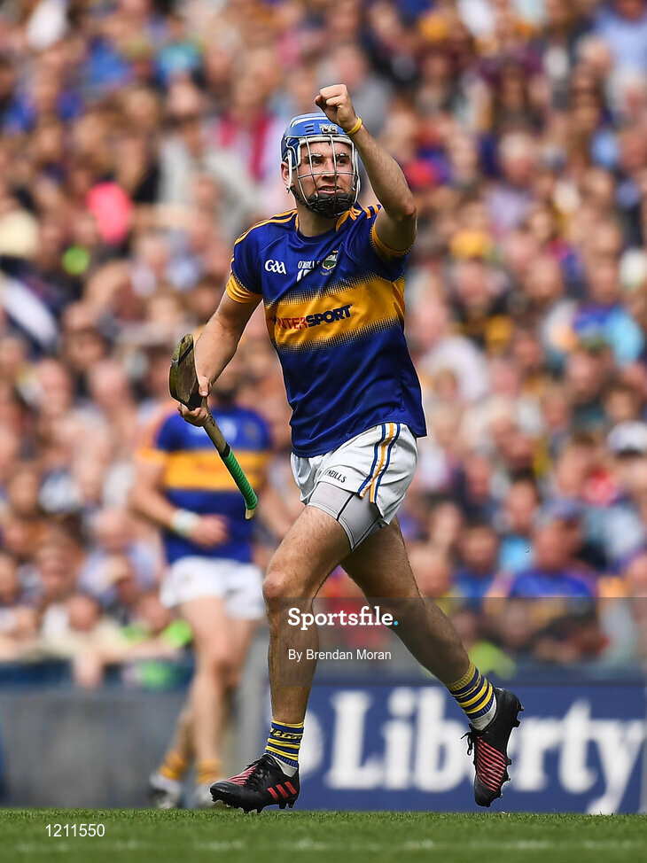 4 September 2016; John McGrath of Tipperary celebrates after scoring a point during the GAA Hurling All-Ireland Senior Championship Final match between Kilkenny and Tipperary at Croke Park in Dublin. Photo by Brendan Moran/Sportsfile