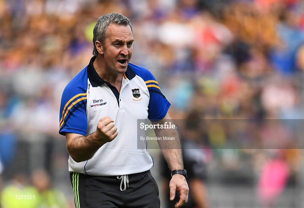 4 September 2016; Tipperary manager Michael Ryan celebrates during the GAA Hurling All-Ireland Senior Championship Final match between Kilkenny and Tipperary at Croke Park in Dublin. Photo by Brendan Moran/Sportsfile