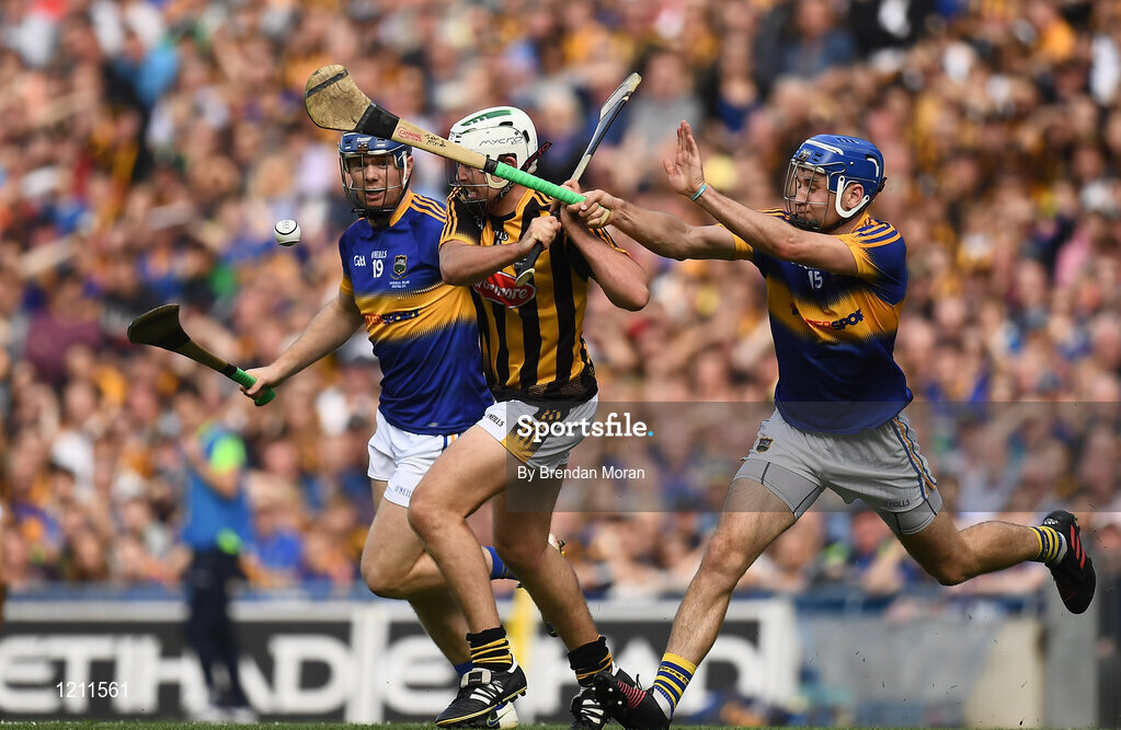 4 September 2016; Pádraig Walsh of Kilkenny is challenged by John McGrath, right, of Tipperary during the GAA Hurling All-Ireland Senior Championship Final match between Kilkenny and Tipperary at Croke Park in Dublin. Photo by Brendan Moran/Sportsfile