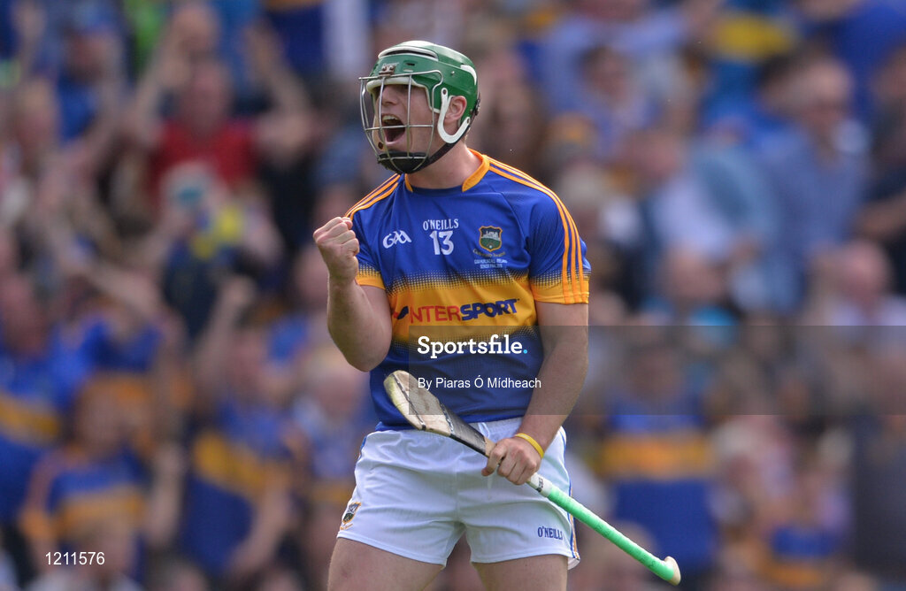 4 September 2016; John O’Dwyer of Tipperary celebrates scoring his side's first goal during the GAA Hurling All-Ireland Senior Championship Final match between Kilkenny and Tipperary at Croke Park in Dublin. Photo by Piaras Ó Mídheach/Sportsfile