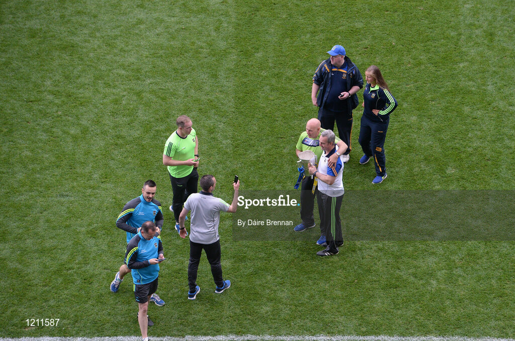 4 September 2016; Tipperary manager Michael Ryan has his photograph taken with members of the backroom team after the GAA Hurling All-Ireland Senior Championship Final match between Kilkenny and Tipperary at Croke Park in Dublin. Photo by Daire Brennan/Sportsfile