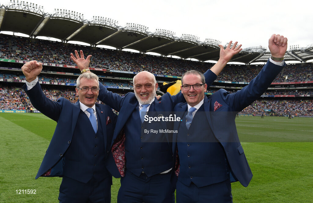 4 September 2016; Brothers Colm, left, Cormac, centre, and Conal Bonnar who are members of the Tipperary Jubliee Team that were honoured before the GAA Hurling All-Ireland Senior Championship Final match between Kilkenny and Tipperary at Croke Park in Dublin. Photo by Ray McManus/Sportsfile