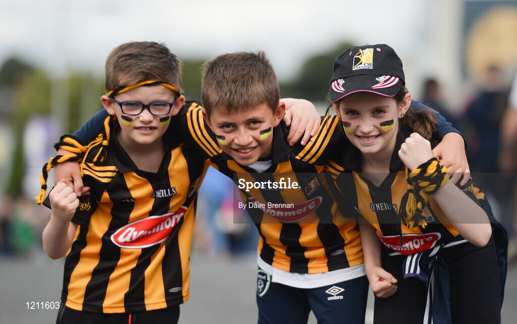 4 September 2016; Kilkenny supporters, from Gowran, Co Kilkenny, left to right, Charlie Swift, aged 6, Butros Copty, aged 10, and Kate Swift, aged 9, ahead of the GAA Hurling All-Ireland Senior Championship Final match between Kilkenny and Tipperary at Croke Park in Dublin. Photo by Daire Brennan/Sportsfile