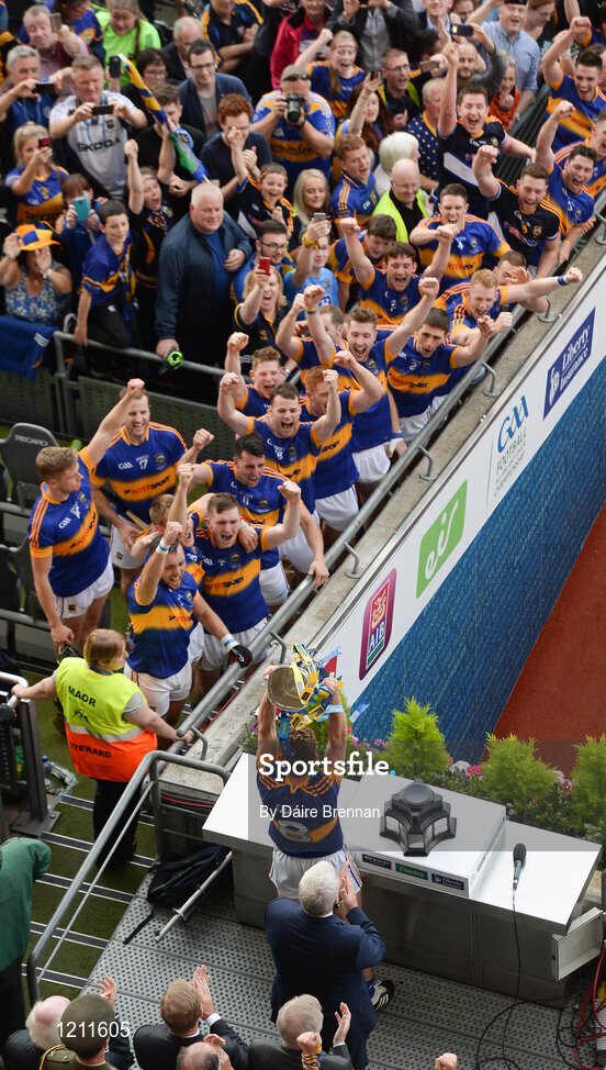 4 September 2016; Tipperary captain Brendan Maher lifts the Liam MacCarthy cup after the GAA Hurling All-Ireland Senior Championship Final match between Kilkenny and Tipperary at Croke Park in Dublin. Photo by Daire Brennan/Sportsfile