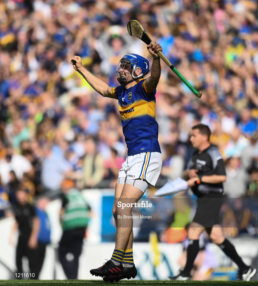 4 September 2016; John McGrath of Tipperary celebrates at the final whistle in the GAA Hurling All-Ireland Senior Championship Final match between Kilkenny and Tipperary at Croke Park in Dublin. Photo by Brendan Moran/Sportsfile