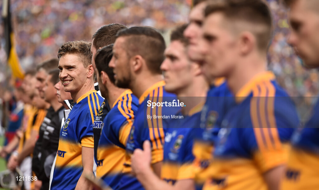 4 September 2016; Tipperary captain Brendan Maher and his team-mates wait to meet the President of Ireland Michael D Higgins before the GAA Hurling All-Ireland Senior Championship Final match between Kilkenny and Tipperary at Croke Park in Dublin. Photo by Brendan Moran/Sportsfile