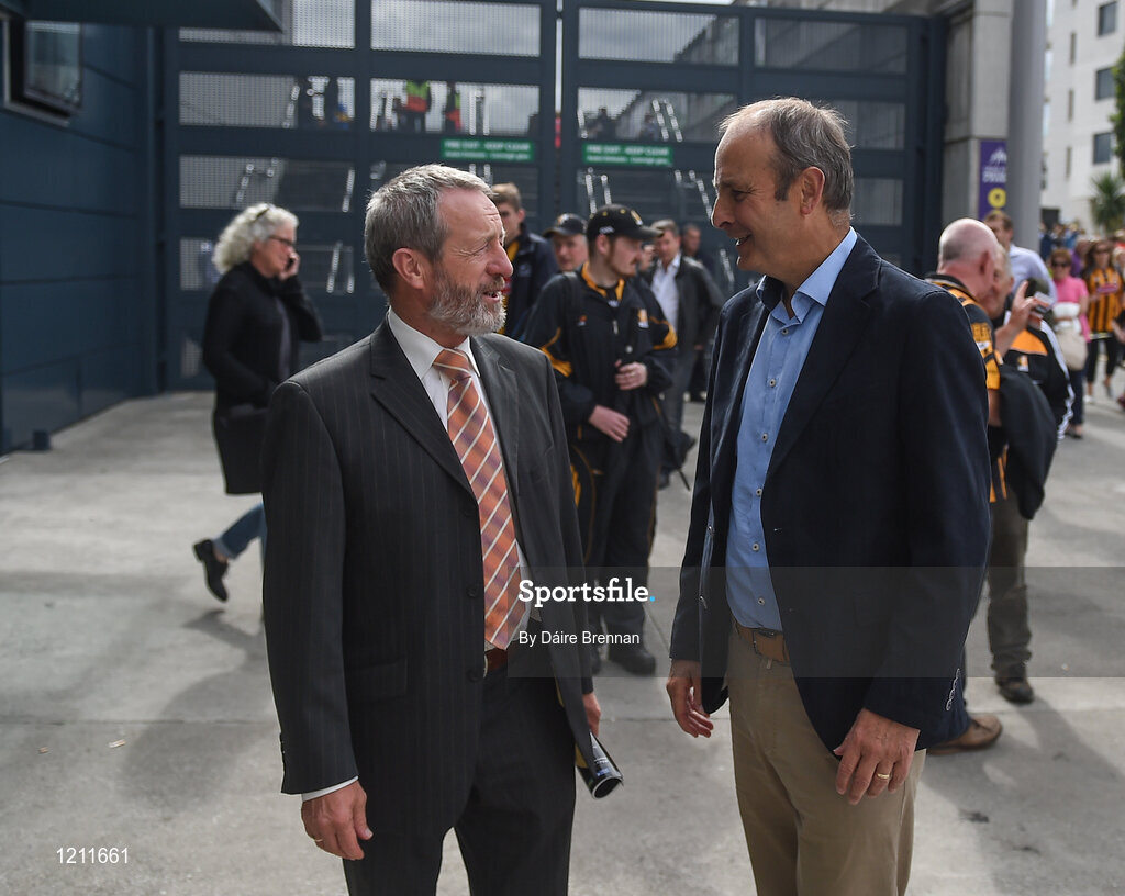 4 September 2016; Fianna Fáil leader Mícheál Martin TD, right, in conversation with former Uachtarán Chumann Lúthchleas Gaeil Seán Kelly MEP, ahead of the GAA Hurling All-Ireland Senior Championship Final match between Kilkenny and Tipperary at Croke Park in Dublin. Photo by Daire Brennan/Sportsfile