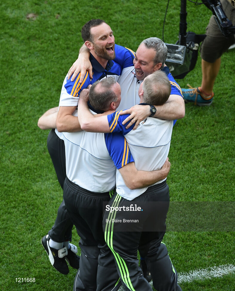 4 September 2016; Tipperary manager Michael Ryan, right, celebrates with his mentors after the GAA Hurling All-Ireland Senior Championship Final match between Kilkenny and Tipperary at Croke Park in Dublin. Photo by Daire Brennan/Sportsfile