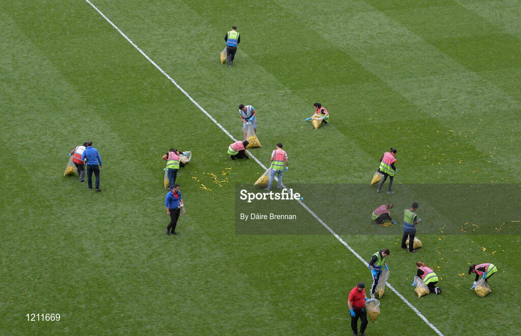 4 September 2016; Croke Park cleaners clean the field after the GAA Hurling All-Ireland Senior Championship Final match between Kilkenny and Tipperary at Croke Park in Dublin. Photo by Daire Brennan/Sportsfile