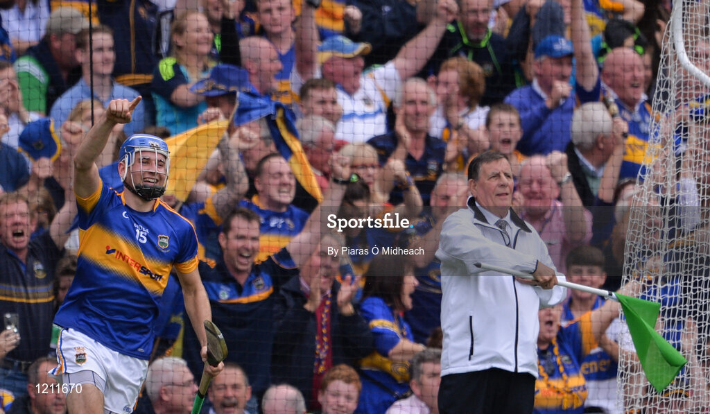 4 September 2016; John McGrath of Tipperary celebrates scoring his side's second goal during the GAA Hurling All-Ireland Senior Championship Final match between Kilkenny and Tipperary at Croke Park in Dublin. Photo by Piaras Ó Mídheach/Sportsfile
