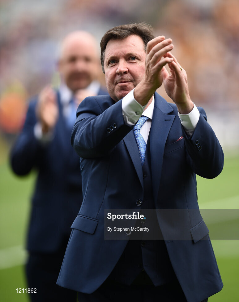 4 September 2016; Member of the Tipperary 1991 Jubilee Hurling team, Pat Fox, during their presentation to the crowd before the GAA Hurling All-Ireland Senior Championship Final match between Kilkenny and Tipperary at Croke Park in Dublin. Photo by Stephen McCarthy/Sportsfile