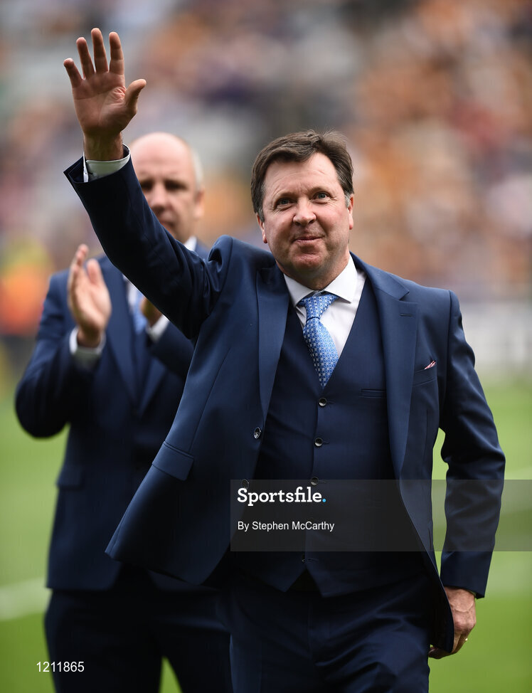 4 September 2016; Member of the Tipperary 1991 Jubilee Hurling team, Pat Fox, during their presentation to the crowd before the GAA Hurling All-Ireland Senior Championship Final match between Kilkenny and Tipperary at Croke Park in Dublin. Photo by Stephen McCarthy/Sportsfile