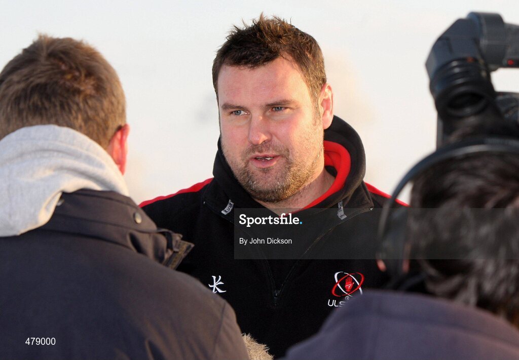 22 December 2010; Ulster Rugby assistant coach Jeremy Davidson is interviewed by TV during the media conference ahead of their Celtic League match against Leinster on Monday 27th December at Ravenhill. Ulster Rugby media conference, Newforge Country Club, Belfast. Picture credit: John Dickson / SPORTSFILE