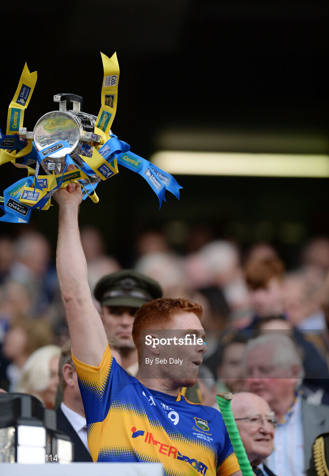4 September 2016; Jason Forde of Tipperary lifts the trophy following his team's victory in the GAA Hurling All-Ireland Senior Championship Final match between Kilkenny and Tipperary at Croke Park in Dublin. Photo by Seb Daly/Sportsfile