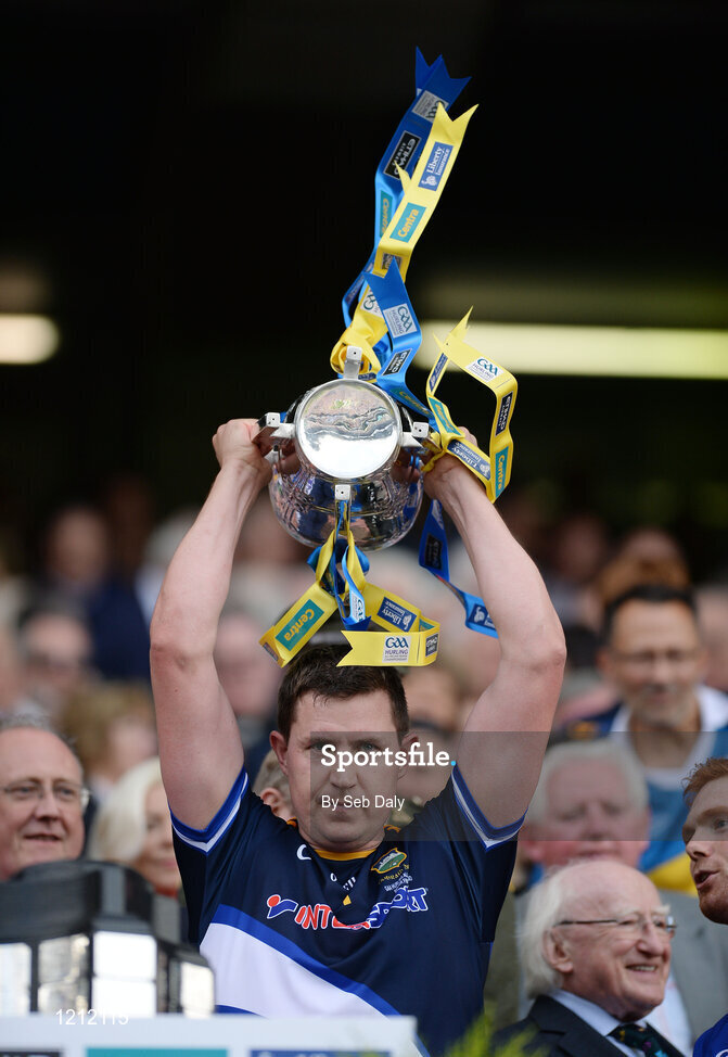 4 September 2016; Darren Gleeson of Tipperary lifts the trophy following his team's victory in the GAA Hurling All-Ireland Senior Championship Final match between Kilkenny and Tipperary at Croke Park in Dublin. Photo by Seb Daly/Sportsfile
