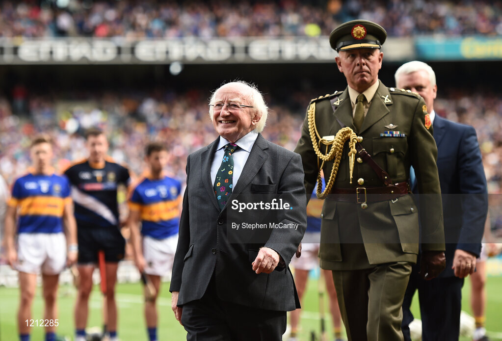 4 September 2016; President of Ireland Michael D. Higgins ahead of the GAA Hurling All-Ireland Senior Championship Final match between Kilkenny and Tipperary at Croke Park in Dublin. Photo by Stephen McCarthy/Sportsfile