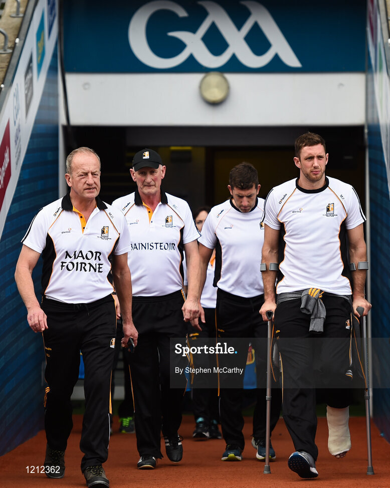 4 September 2016; Kilkenny selector Michael Dempsey, left, manager Brian Cody, selector Derek Lyng and injured player Michael Fennelly before the GAA Hurling All-Ireland Senior Championship Final match between Kilkenny and Tipperary at Croke Park in Dublin. Photo by Stephen McCarthy/Sportsfile