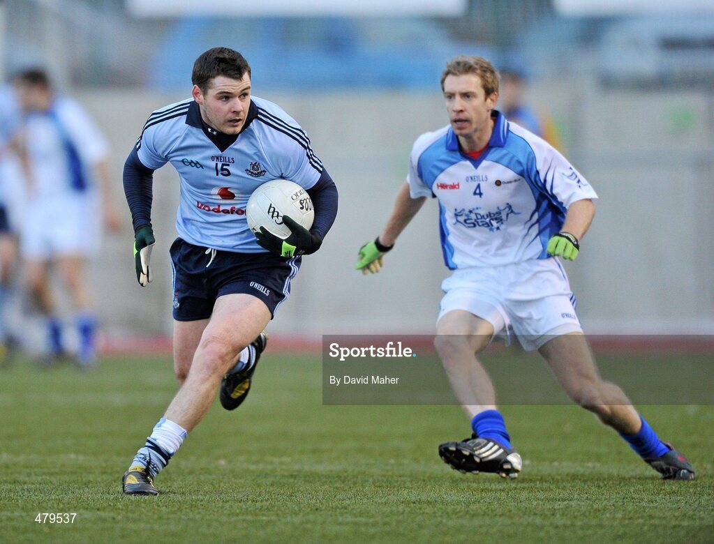 1 January 2011; Kevin McManamon, Dublin, in action against Graham Noton, Dubs Stars. Annual Football Challenge, Dublin v Dubs Stars, St Brigid's GAA Club, Russell Park, Blanchardstown, Dublin. Picture credit: David Maher / SPORTSFILE