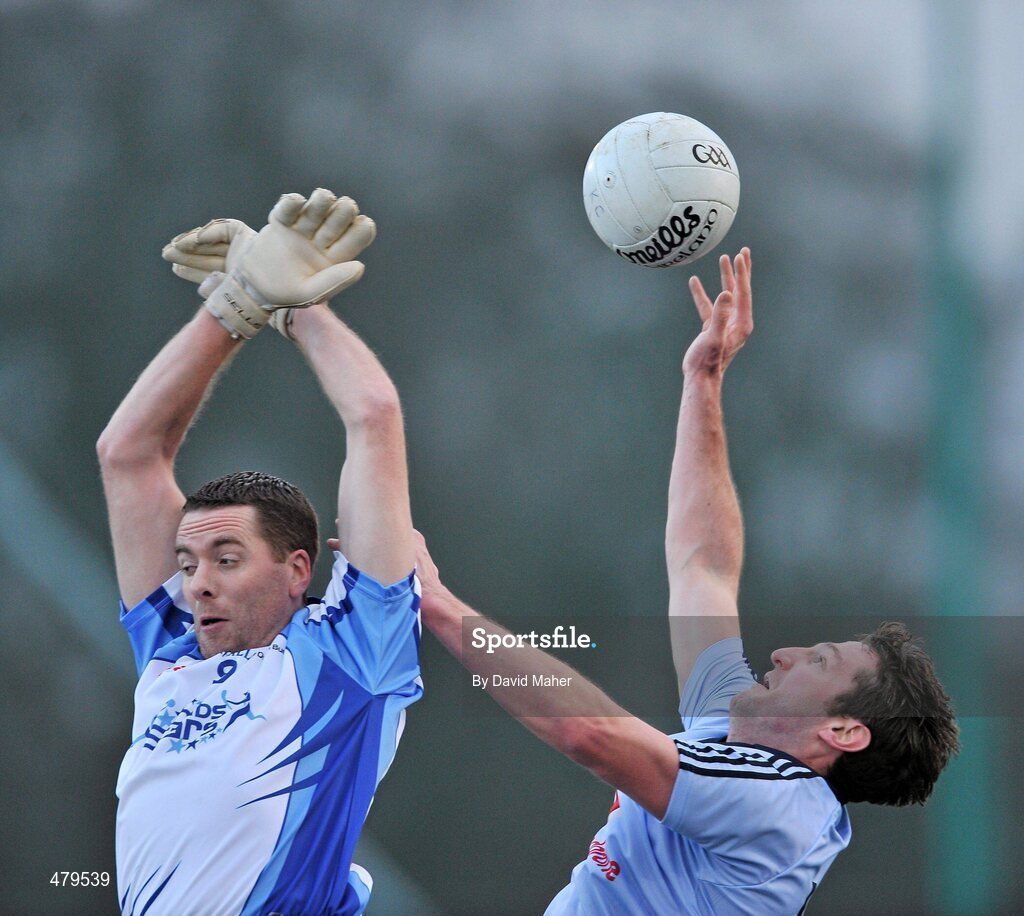 1 January 2011; Kevin Bonnar, Dublin, in action against Ken Daly, Dubs Stars. Annual Football Challenge, Dublin v Dubs Stars, St Brigid's GAA Club, Russell Park, Blanchardstown, Dublin. Picture credit: David Maher / SPORTSFILE
