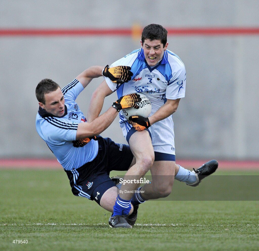 1 January 2011; Rory O'Carroll, Dubs Stars, in action against Dean Kelly, Dublin. Annual Football Challenge, Dublin v Dubs Stars, St Brigid's GAA Club, Russell Park, Blanchardstown, Dublin. Picture credit: David Maher / SPORTSFILE