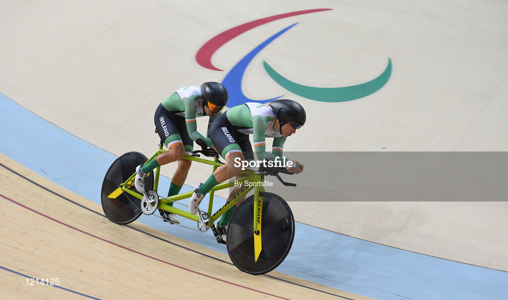 9 September 2016; Katie-George Dunlevy of Ireland along with her pilot Eve McCrystal in action during the Women's B 1000m Time Trial at the Rio Olympic Velodrome during the Rio 2016 Paralympic Games in Rio de Janeiro, Brazil. Photo by Sportsfile