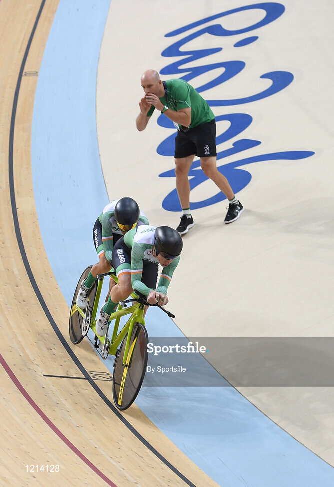 9 September 2016; Katie-George Dunlevy of Ireland along with her pilot Eve McCrystal in action during the Women's B 1000m Time Trial at the Rio Olympic Velodrome during the Rio 2016 Paralympic Games in Rio de Janeiro, Brazil. Photo by Sportsfile