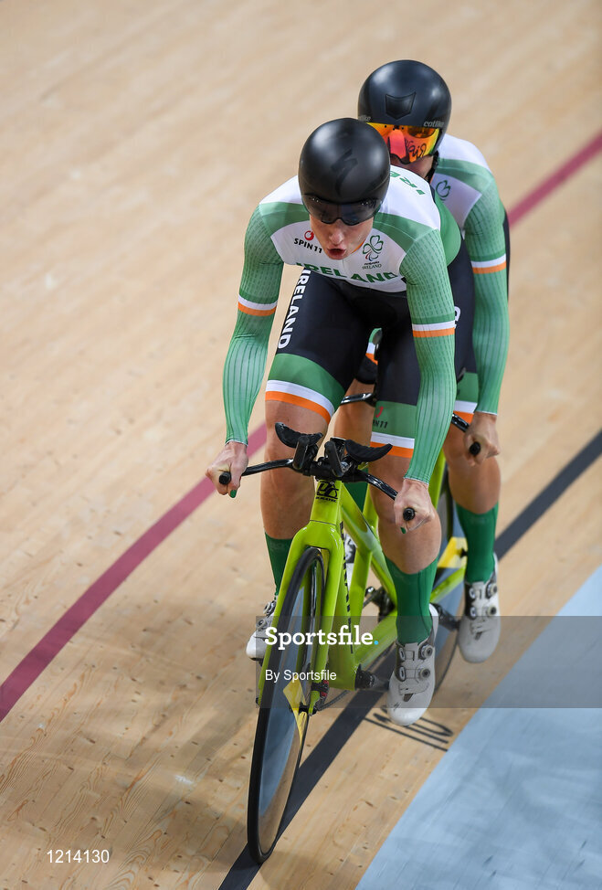 9 September 2016; Katie-George Dunlevy of Ireland along with her pilot Eve McCrystal in action during the Women's B 1000m Time Trial at the Rio Olympic Velodrome during the Rio 2016 Paralympic Games in Rio de Janeiro, Brazil. Photo by Sportsfile