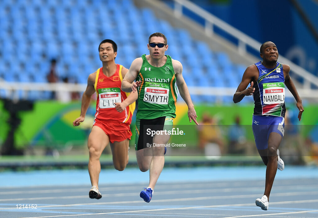9 September 2016; Jason Smyth of Ireland on his way to winning the Men's 100m - T13 Final, with a time of 10.64, at the Rio Olympic Stadium during the Rio 2016 Paralympic Games in Rio de Janeiro, Brazil. Photo by Diarmuid Greene/Sportsfile