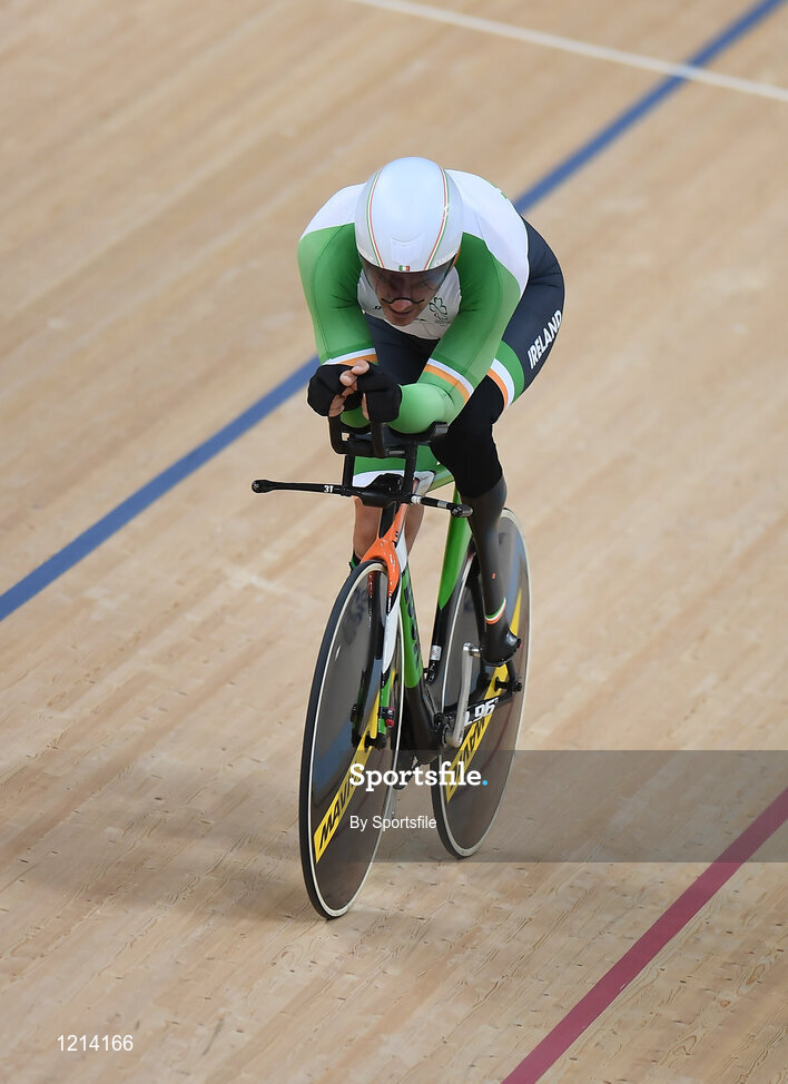 9 September 2016; Colin Lynch of Ireland in action during the Men's C2 3000m Individual Pursuit qualifier at the Rio Olympic Velodrome during the Rio 2016 Paralympic Games in Rio de Janeiro, Brazil. Photo by Sportsfile