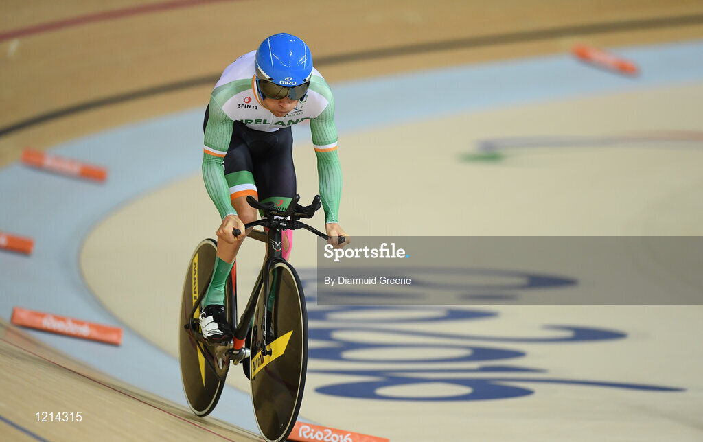 9 September 2016; Eoghan Clifford of Ireland in action during the Men's C3 3000m Individual Pursuit Final at the Rio Olympic Velodrome during the Rio 2016 Paralympic Games in Rio de Janeiro, Brazil. Photo by Diarmuid Greene/Sportsfile