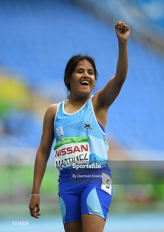 9 September 2016; Yanina Andrea Martinez of Argentina celebrates after winning the Women's 100m T36 Final at the Rio Olympic Stadium during the Rio 2016 Paralympic Games in Rio de Janeiro, Brazil. Photo by Diarmuid Greene/Sportsfile