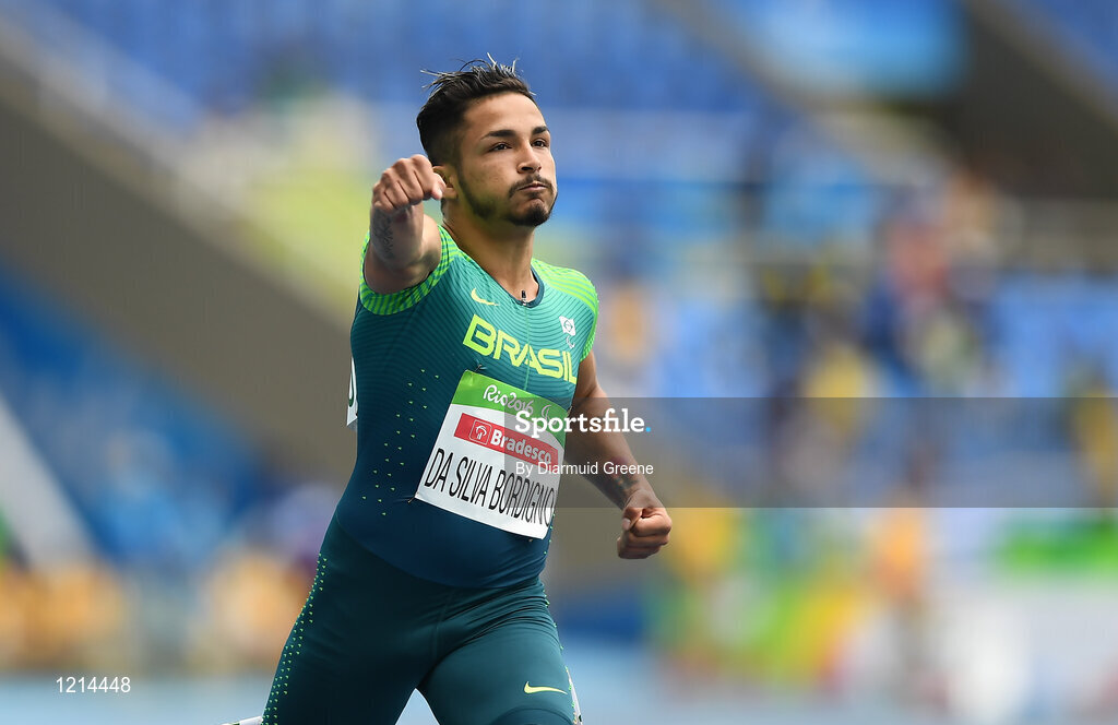 9 September 2016; Fabio da Silva Bordignon of Brazil celebrates after winning the Men's 100m T35 Heat 1 at the Olympic Stadium during the Rio 2016 Paralympic Games in Rio de Janeiro, Brazil. Photo by Diarmuid Greene/Sportsfile