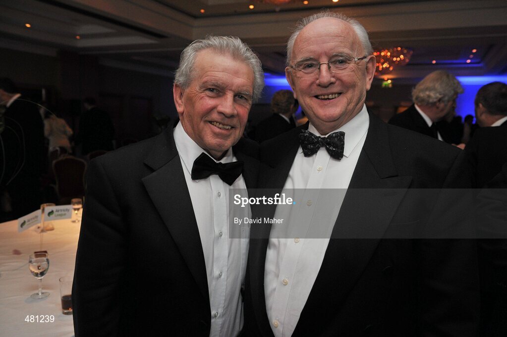 14 January 2010; Former Republic of Ireland  International John Giles and RTE Commentator Jimmy Magee. The Airtricity SWAI Awards 2010, The Conrad Hotel, Dublin. Picture credit: David Maher / SPORTSFILE