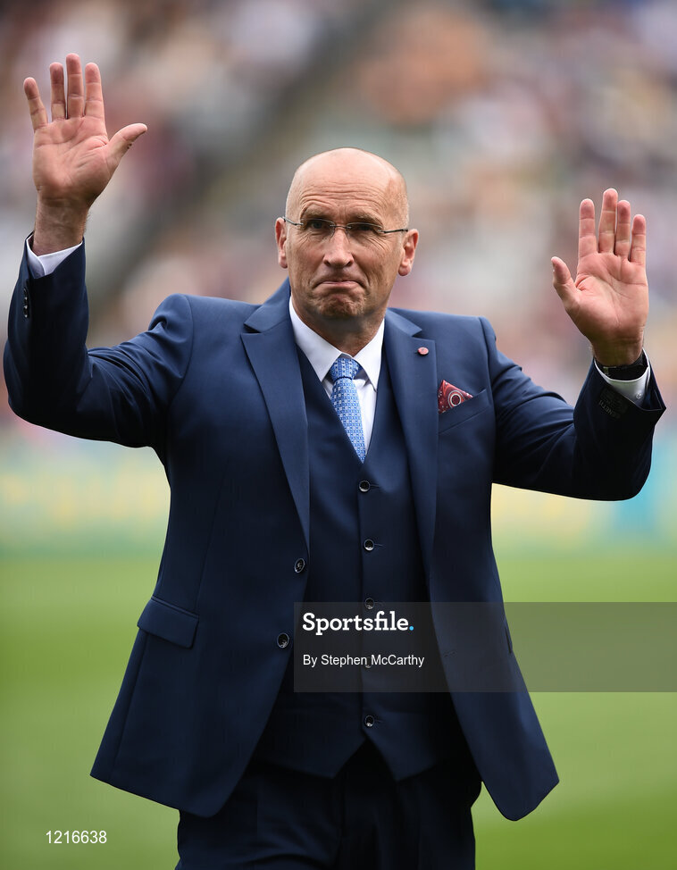 4 September 2016; Member of the Tipperary 1991 Jubilee Hurling team, Declan Carr, during their presentation to the crowd before the GAA Hurling All-Ireland Senior Championship Final match between Kilkenny and Tipperary at Croke Park in Dublin. Photo by Stephen McCarthy/Sportsfile