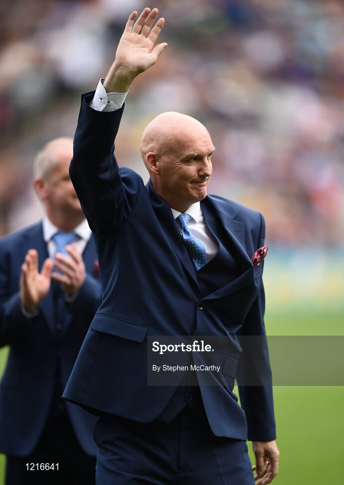 4 September 2016; Member of the Tipperary 1991 Jubilee Hurling team, Noel Sheehy, during their presentation to the crowd before the GAA Hurling All-Ireland Senior Championship Final match between Kilkenny and Tipperary at Croke Park in Dublin. Photo by Stephen McCarthy/Sportsfile