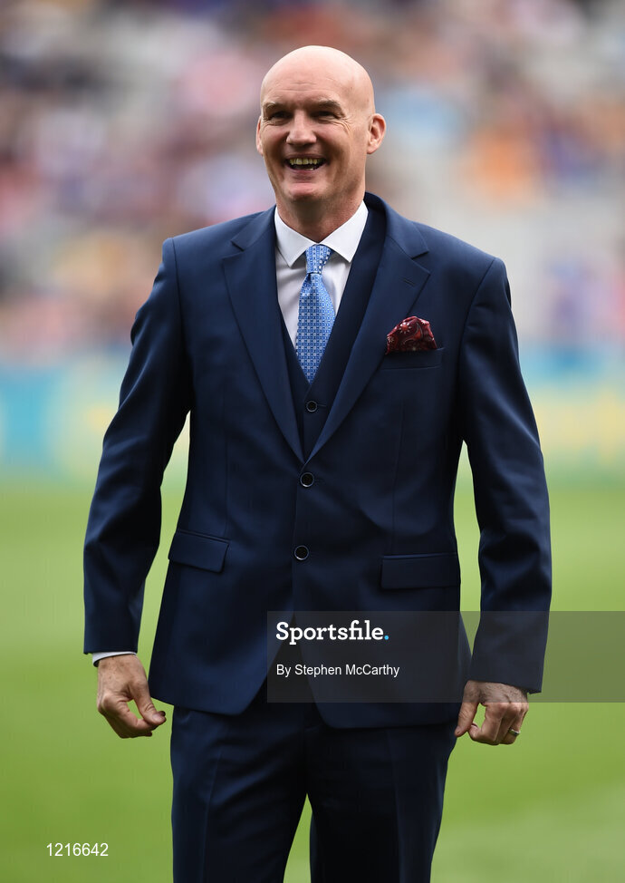4 September 2016; Member of the Tipperary 1991 Jubilee Hurling team, Noel Sheehy, during their presentation to the crowd before the GAA Hurling All-Ireland Senior Championship Final match between Kilkenny and Tipperary at Croke Park in Dublin. Photo by Stephen McCarthy/Sportsfile